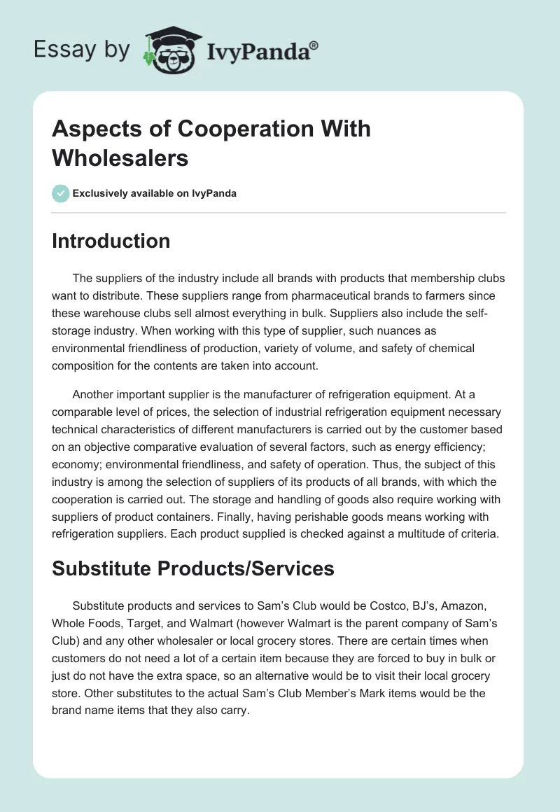 Aspects of Cooperation With Wholesalers. Page 1