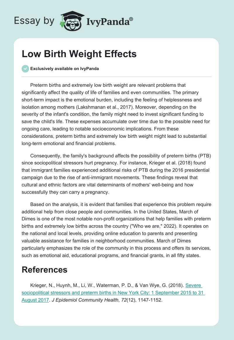 Low Birth Weight Effects. Page 1