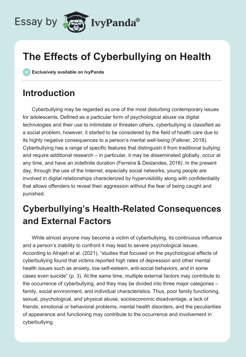 The Effects of Cyberbullying on Health. Page 1