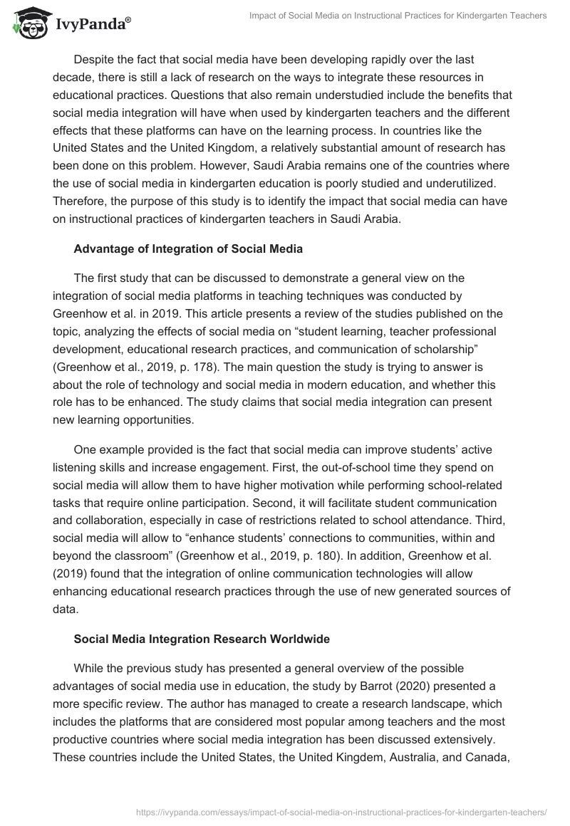Impact of Social Media on Instructional Practices for Kindergarten Teachers. Page 3