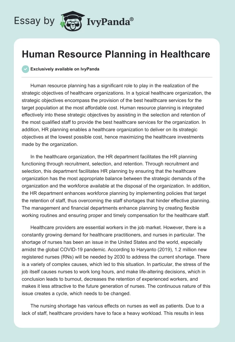 Human Resource Planning in Healthcare. Page 1