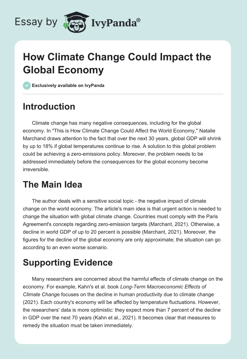 How Climate Change Could Impact the Global Economy. Page 1