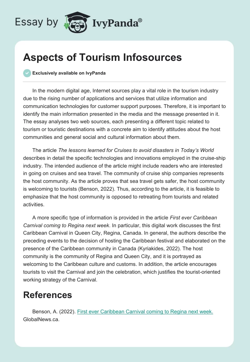 Aspects of Tourism Infosources. Page 1