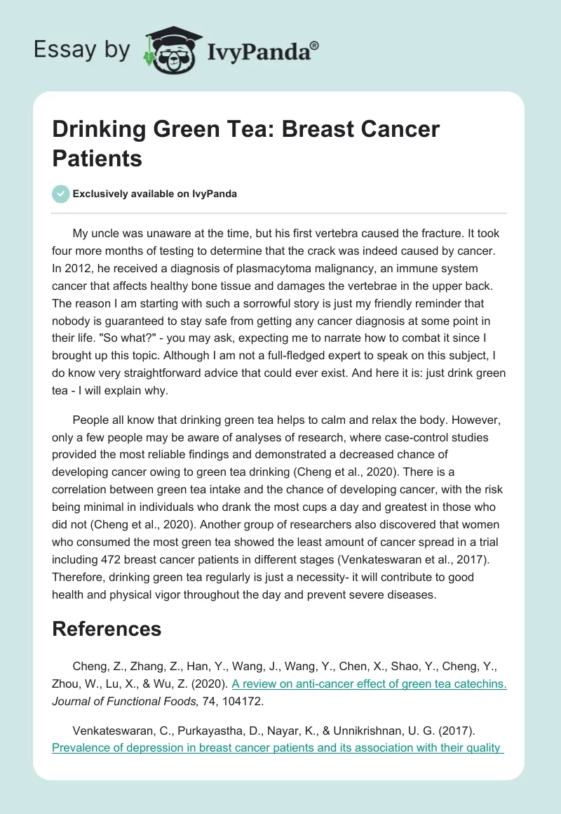 Drinking Green Tea: Breast Cancer Patients. Page 1