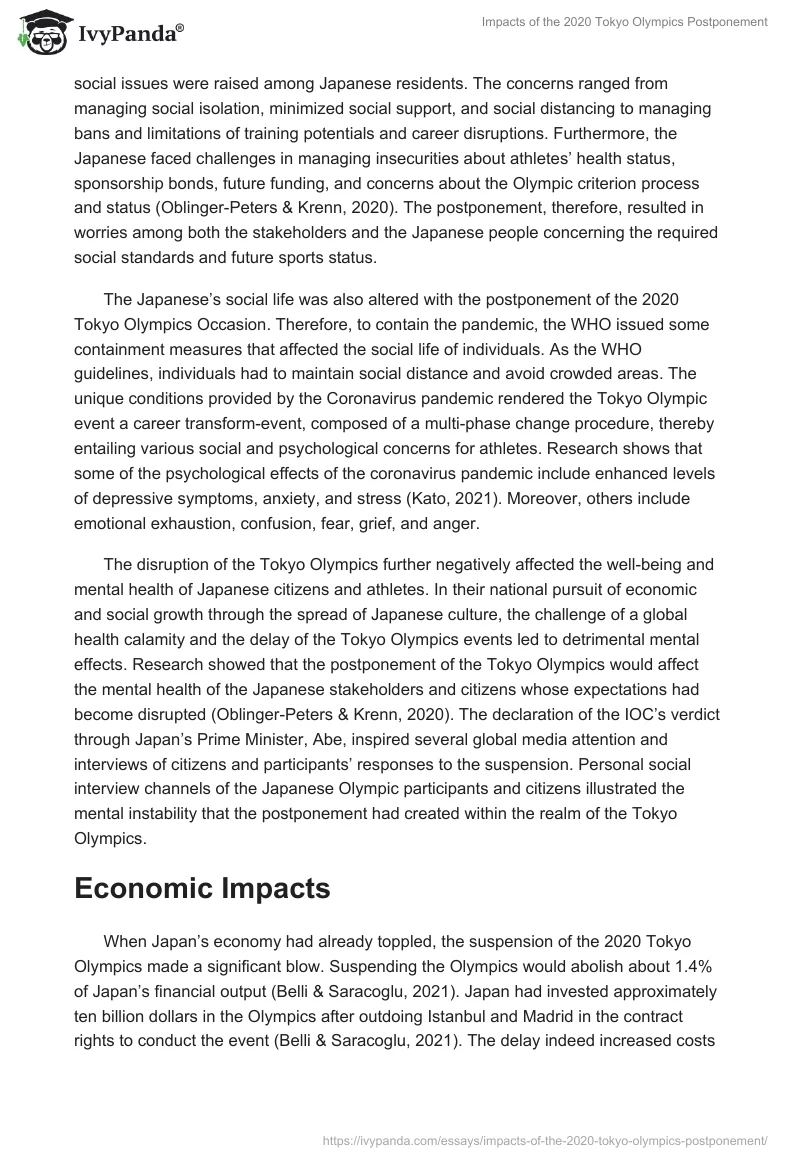 Impacts of the 2020 Tokyo Olympics Postponement. Page 2