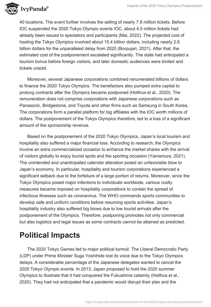 Impacts of the 2020 Tokyo Olympics Postponement. Page 4