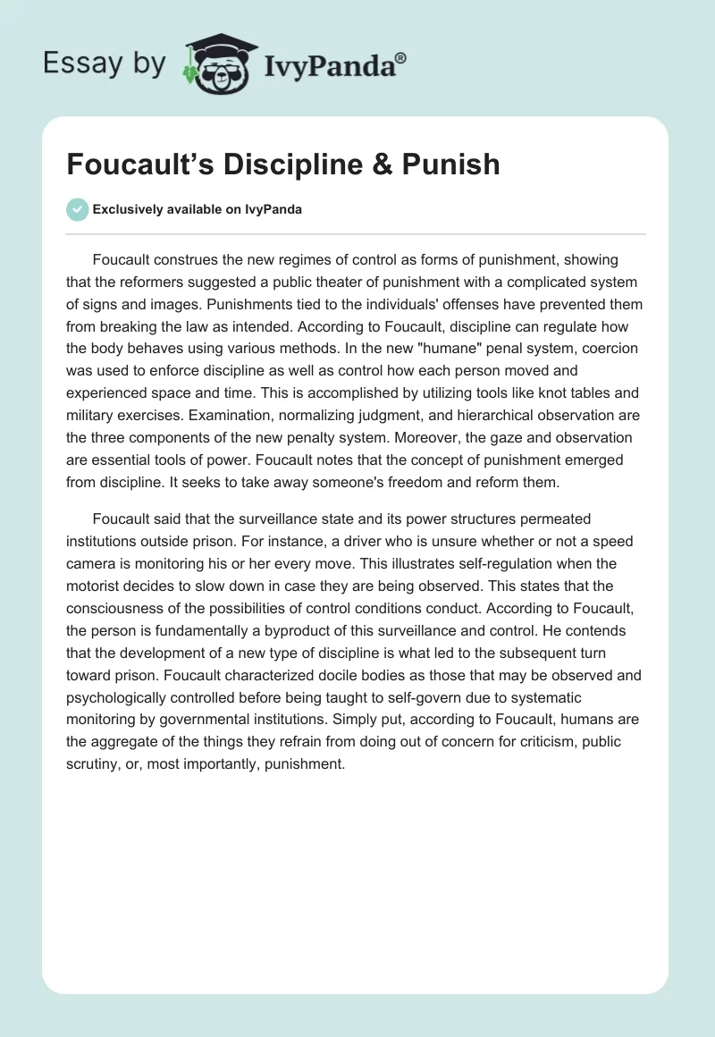 Foucault’s Discipline & Punish. Page 1