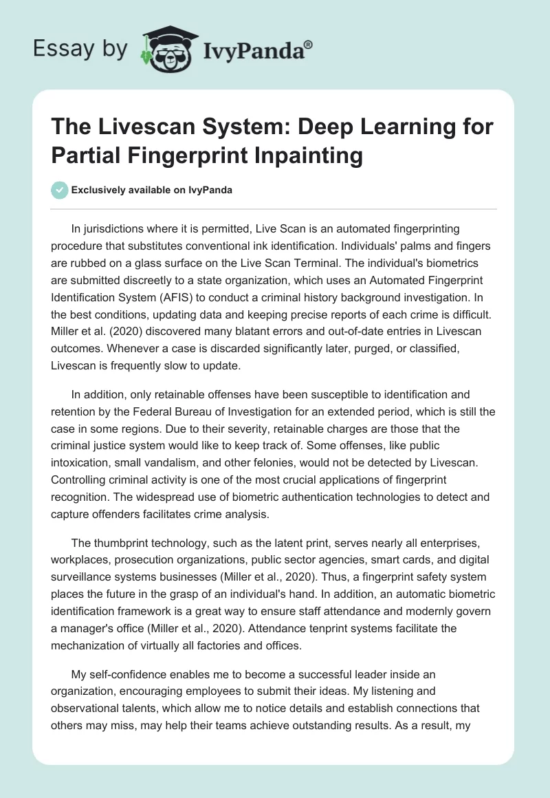The Livescan System: Deep Learning for Partial Fingerprint Inpainting. Page 1