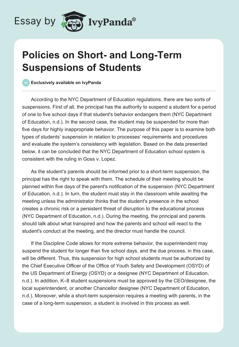 Policies on Short- and Long-Term Suspensions of Students. Page 1