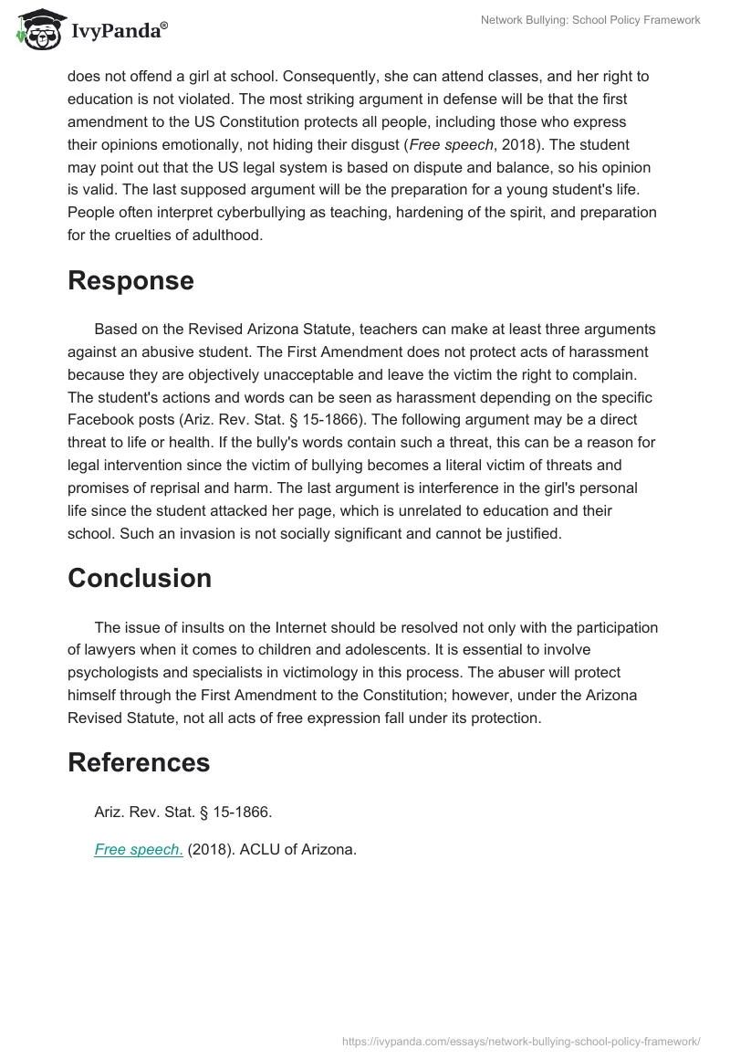 Network Bullying: School Policy Framework. Page 2