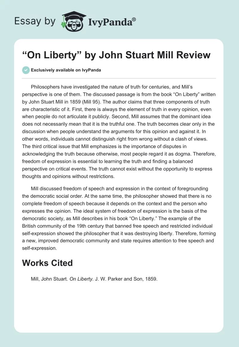 “On Liberty” by John Stuart Mill Review. Page 1