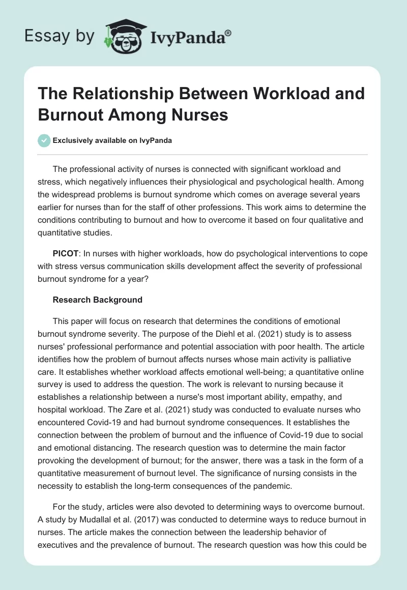 The Relationship Between Workload and Burnout Among Nurses. Page 1