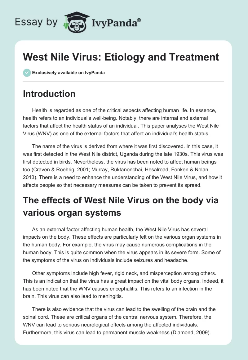 West Nile Virus: Etiology and Treatment. Page 1
