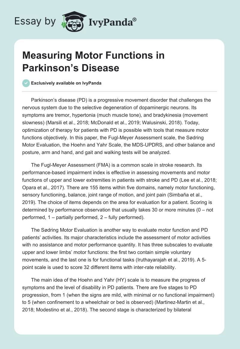 Measuring Motor Functions in Parkinson’s Disease. Page 1