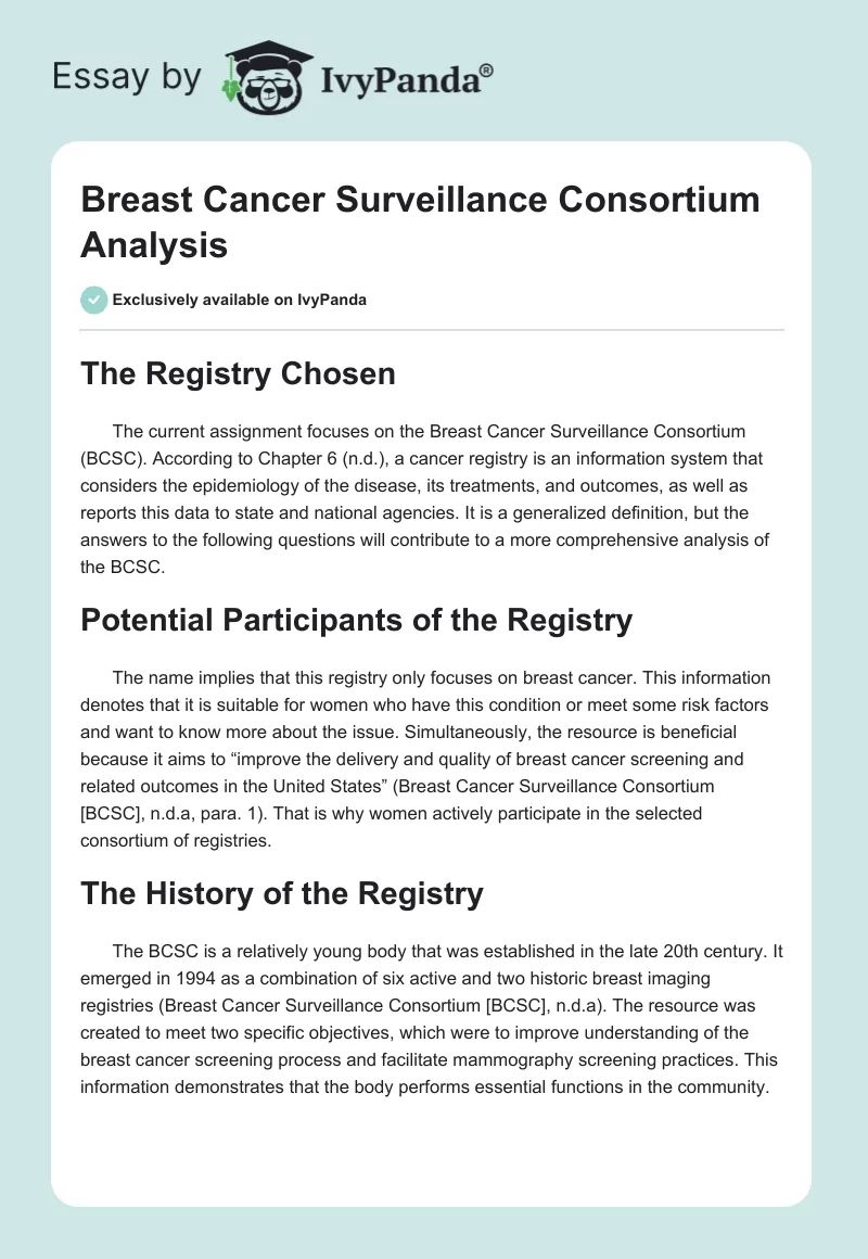 Breast Cancer Surveillance Consortium Analysis. Page 1