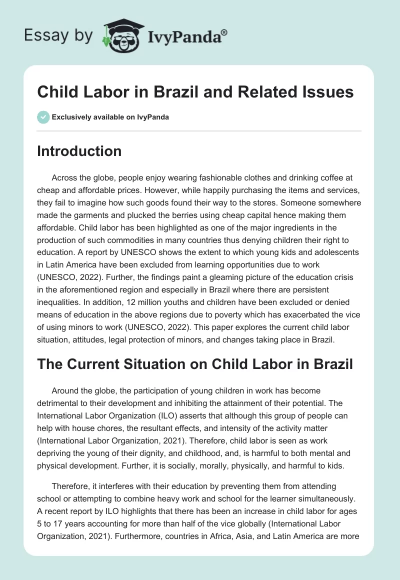 Child Labor in Brazil and Related Issues. Page 1