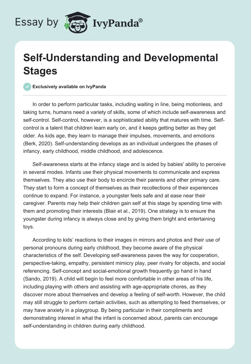 Self-Understanding and Developmental Stages. Page 1