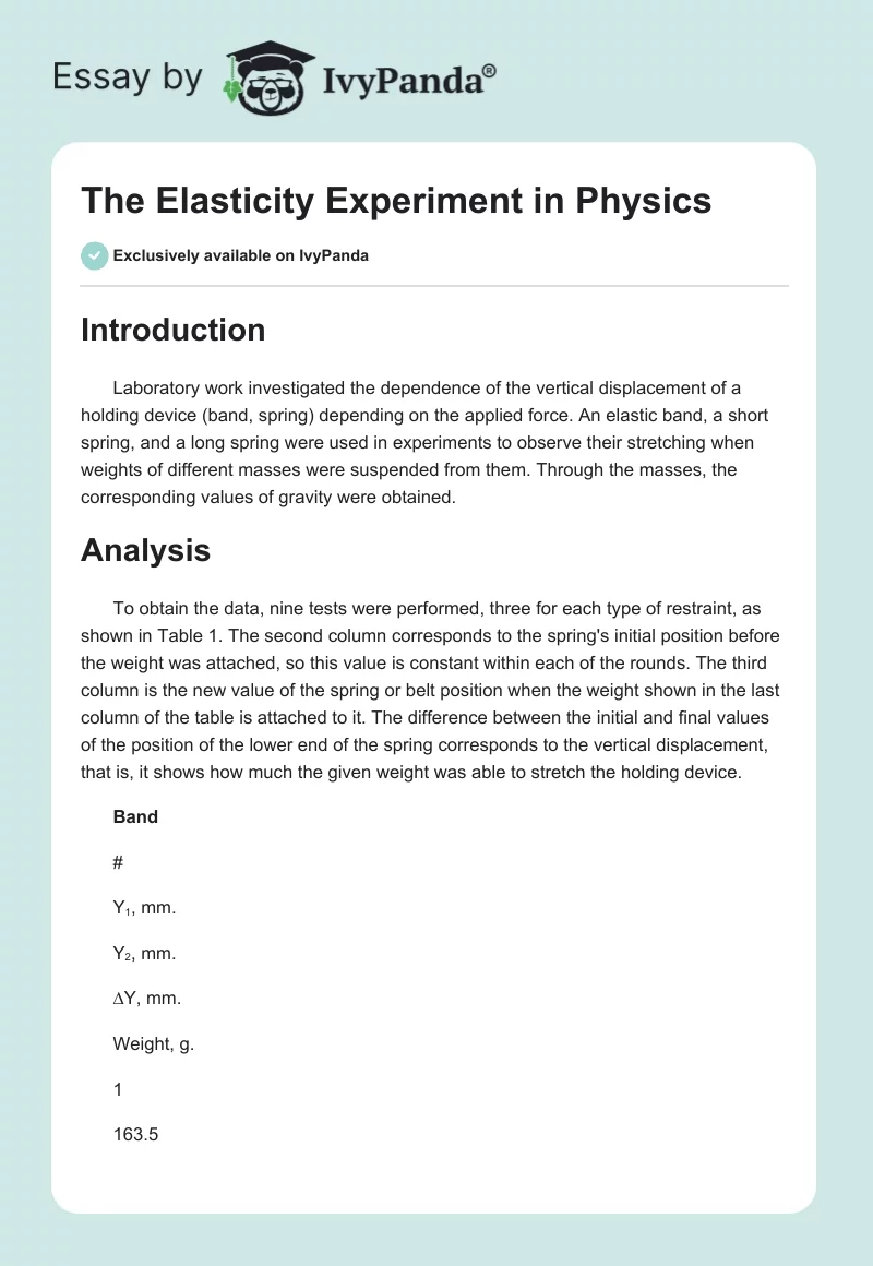 The Elasticity Experiment in Physics. Page 1