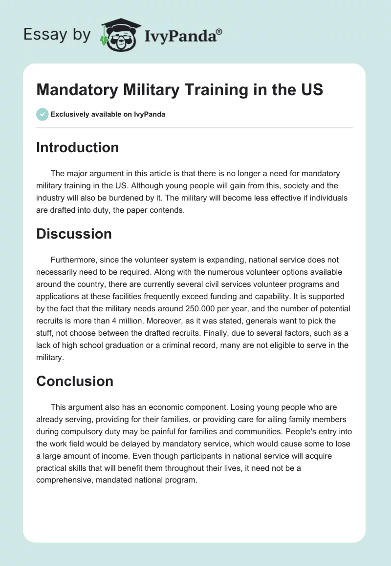 Mandatory Military Training in the US. Page 1