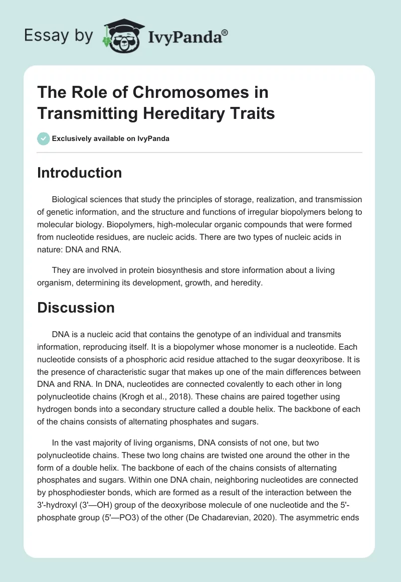 The Role of Chromosomes in Transmitting Hereditary Traits. Page 1