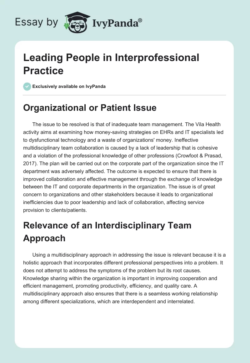 Leading People in Interprofessional Practice. Page 1