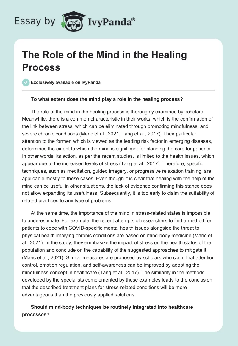 The Role of the Mind in the Healing Process. Page 1