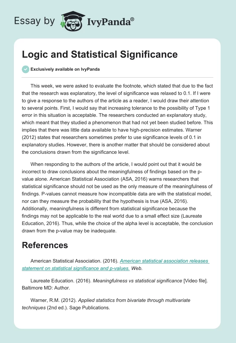 Logic and Statistical Significance. Page 1