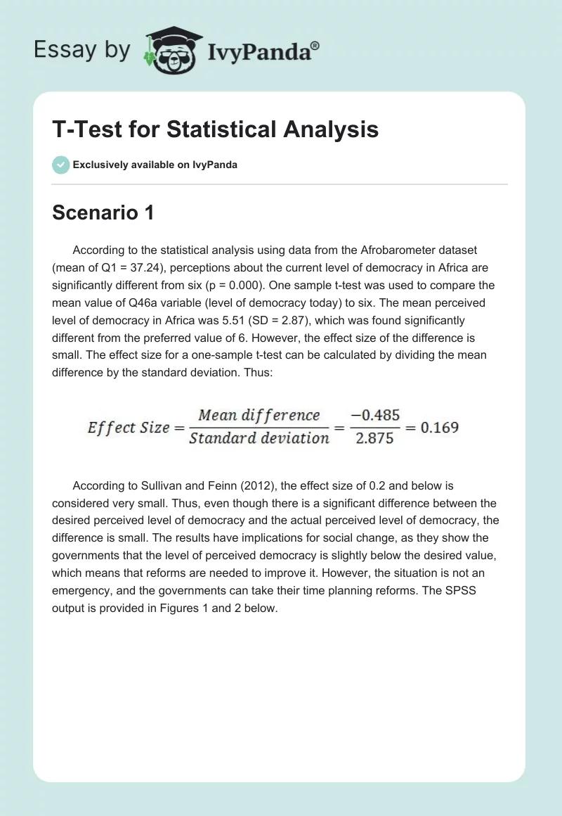 T-Test for Statistical Analysis. Page 1