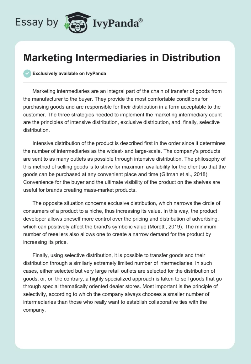 Marketing Intermediaries in Distribution. Page 1