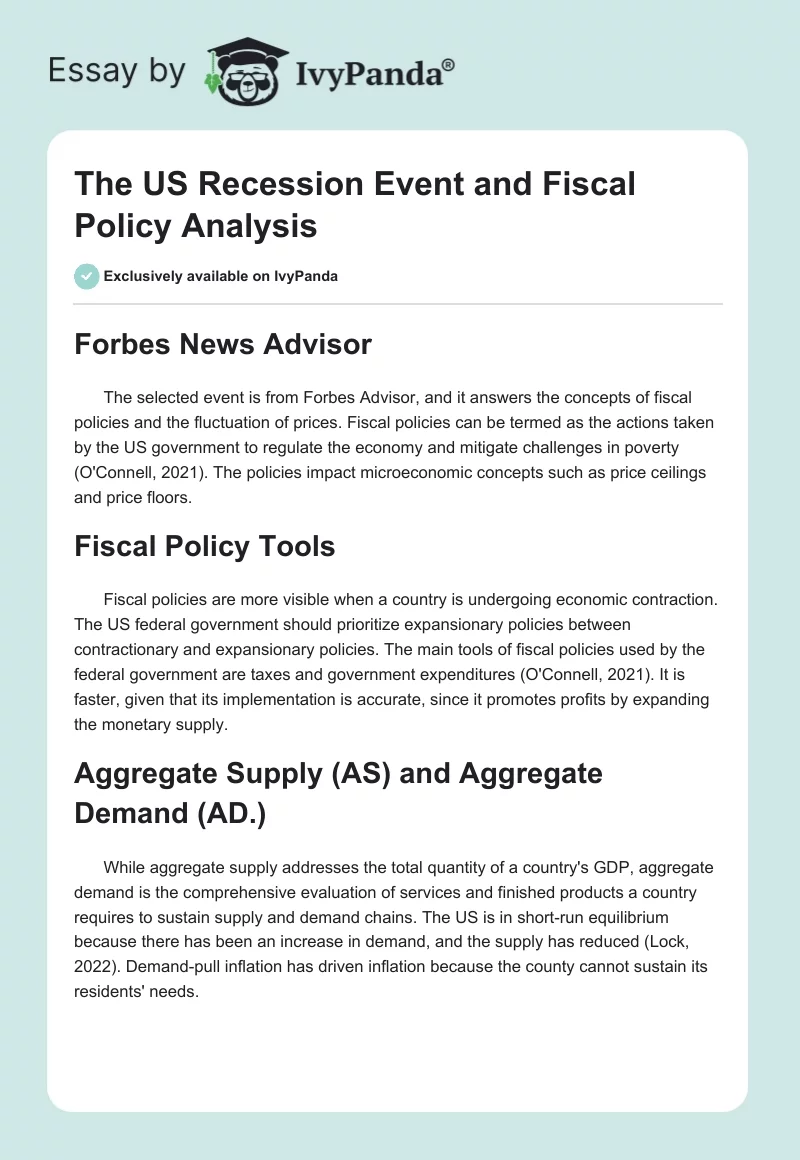 The US Recession Event and Fiscal Policy Analysis. Page 1