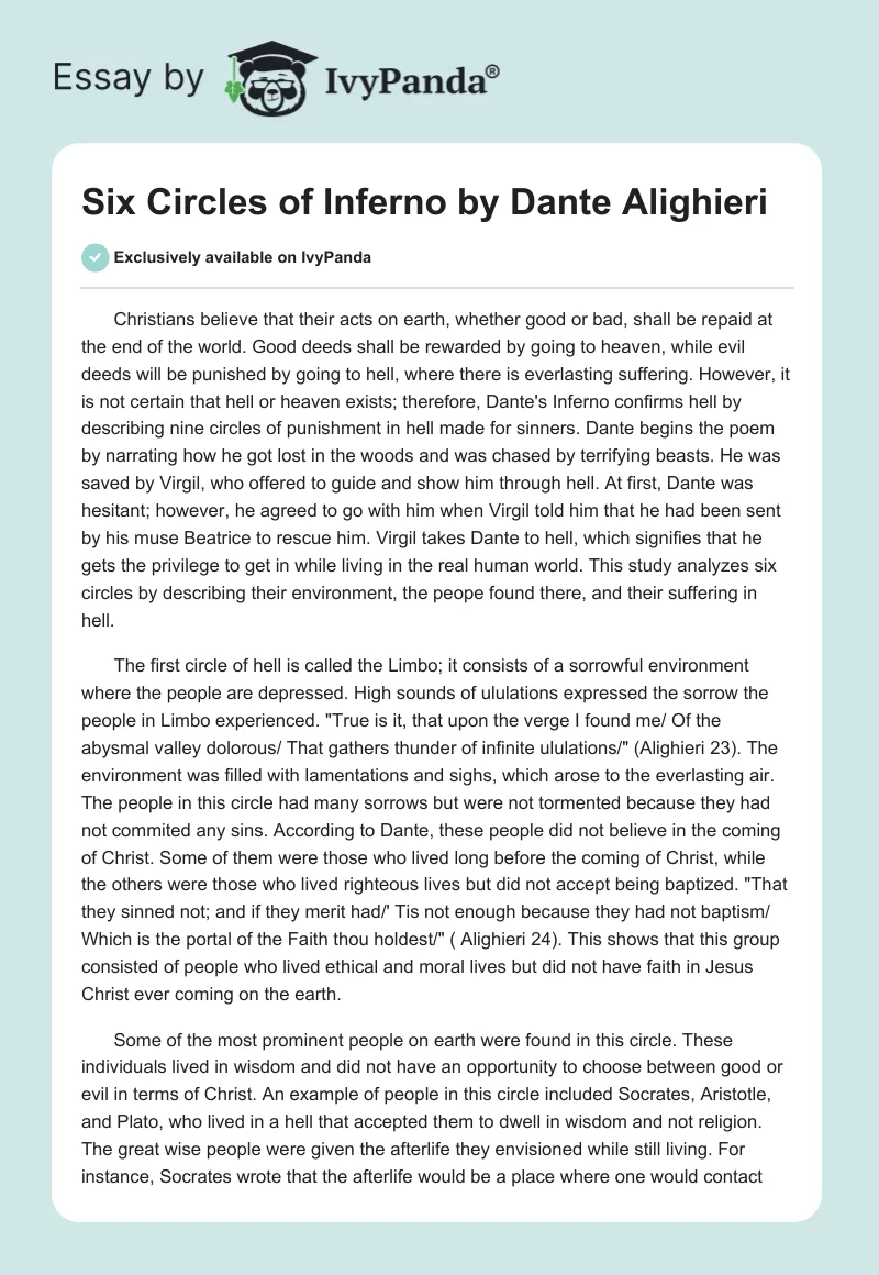 Six Circles of "Inferno" by Dante Alighieri. Page 1