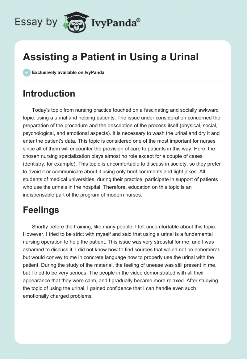 Assisting a Patient in Using a Urinal. Page 1