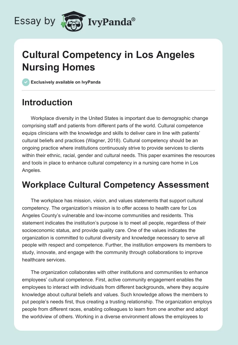 Cultural Competency in Los Angeles Nursing Homes. Page 1