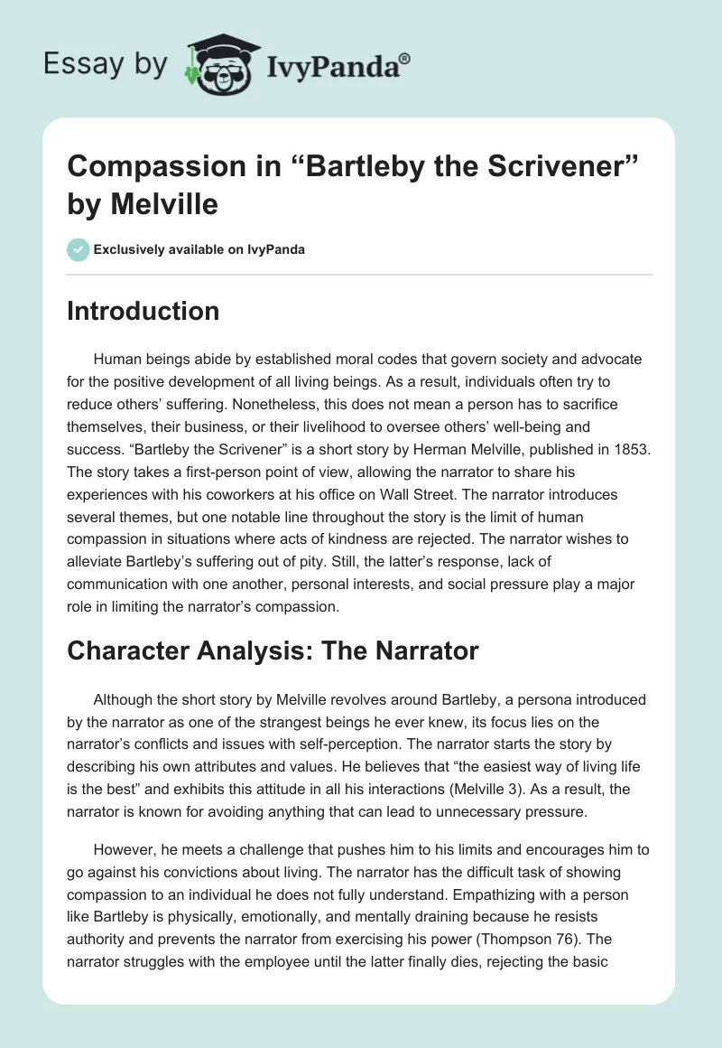 Compassion in “Bartleby the Scrivener” by Melville. Page 1