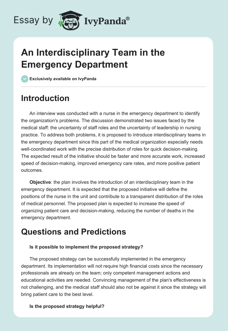 An Interdisciplinary Team in the Emergency Department. Page 1