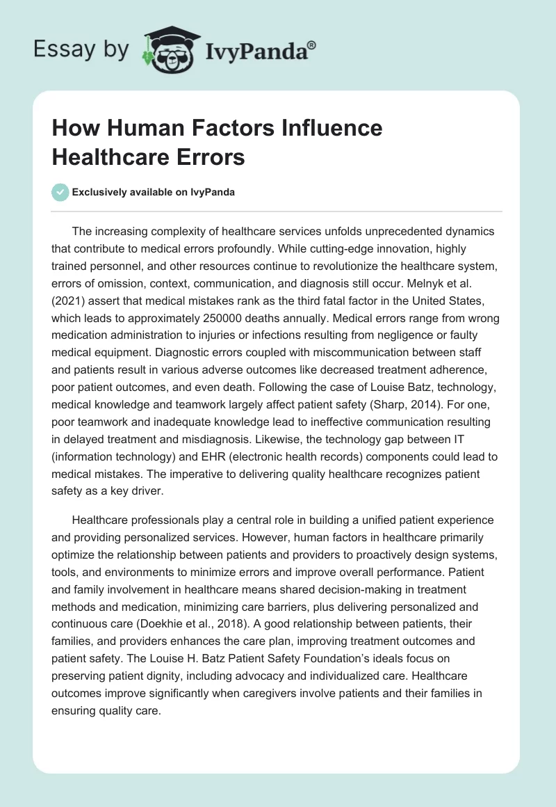 How Human Factors Influence Healthcare Errors. Page 1