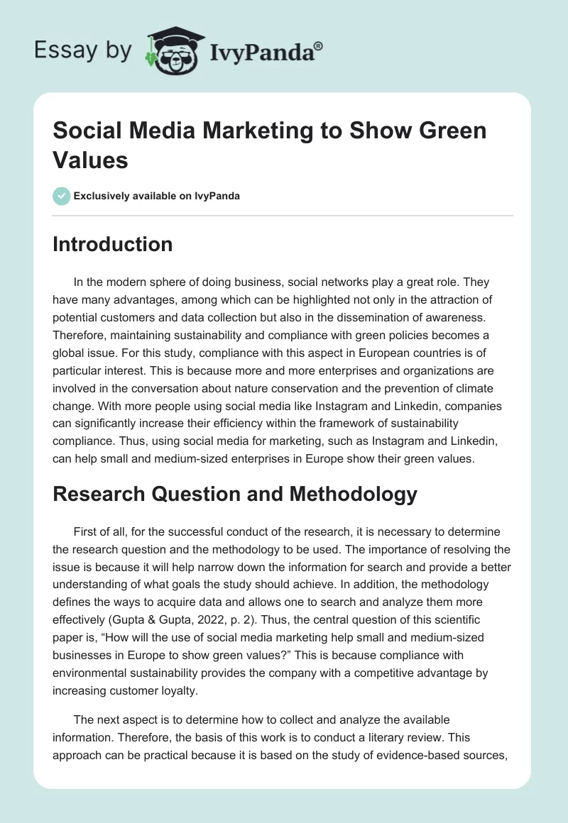Social Media Marketing to Show Green Values. Page 1