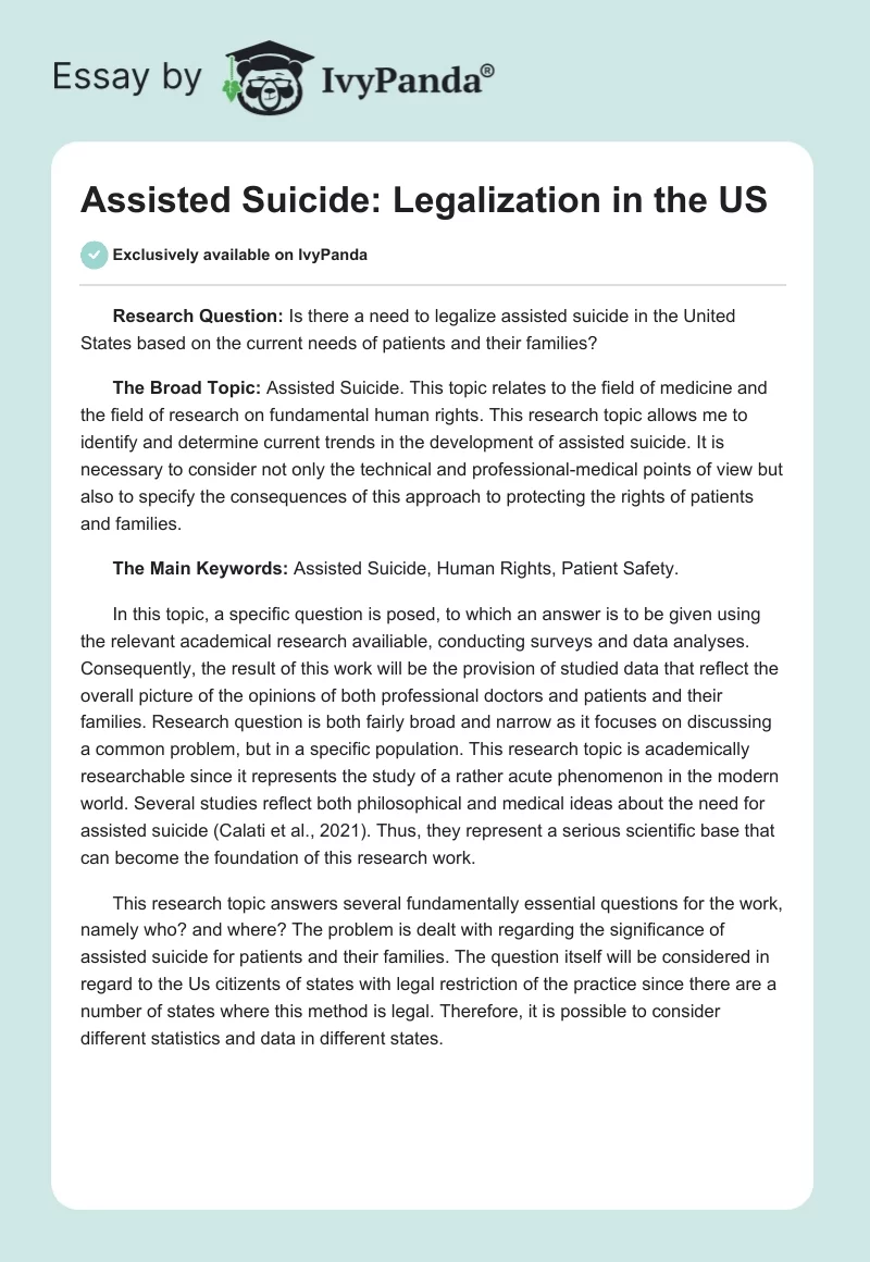 Assisted Suicide: Legalization in the US. Page 1