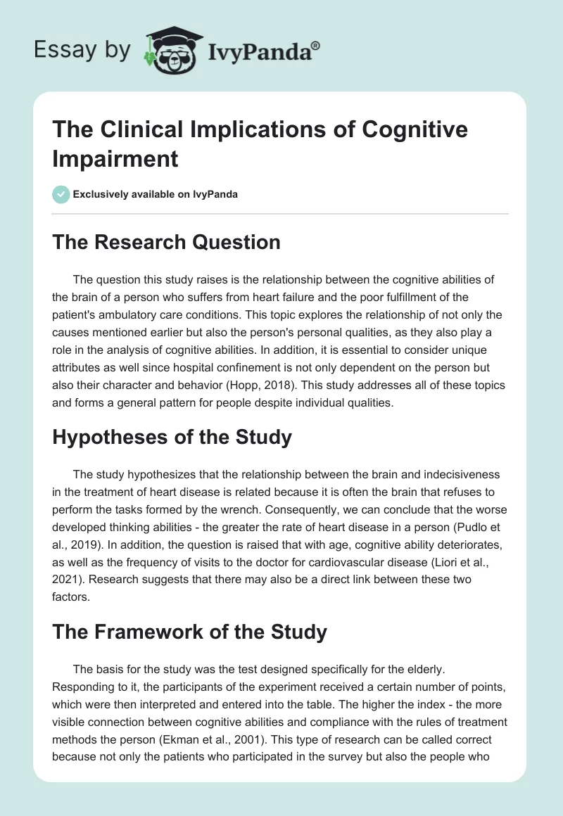 The Clinical Implications of Cognitive Impairment. Page 1