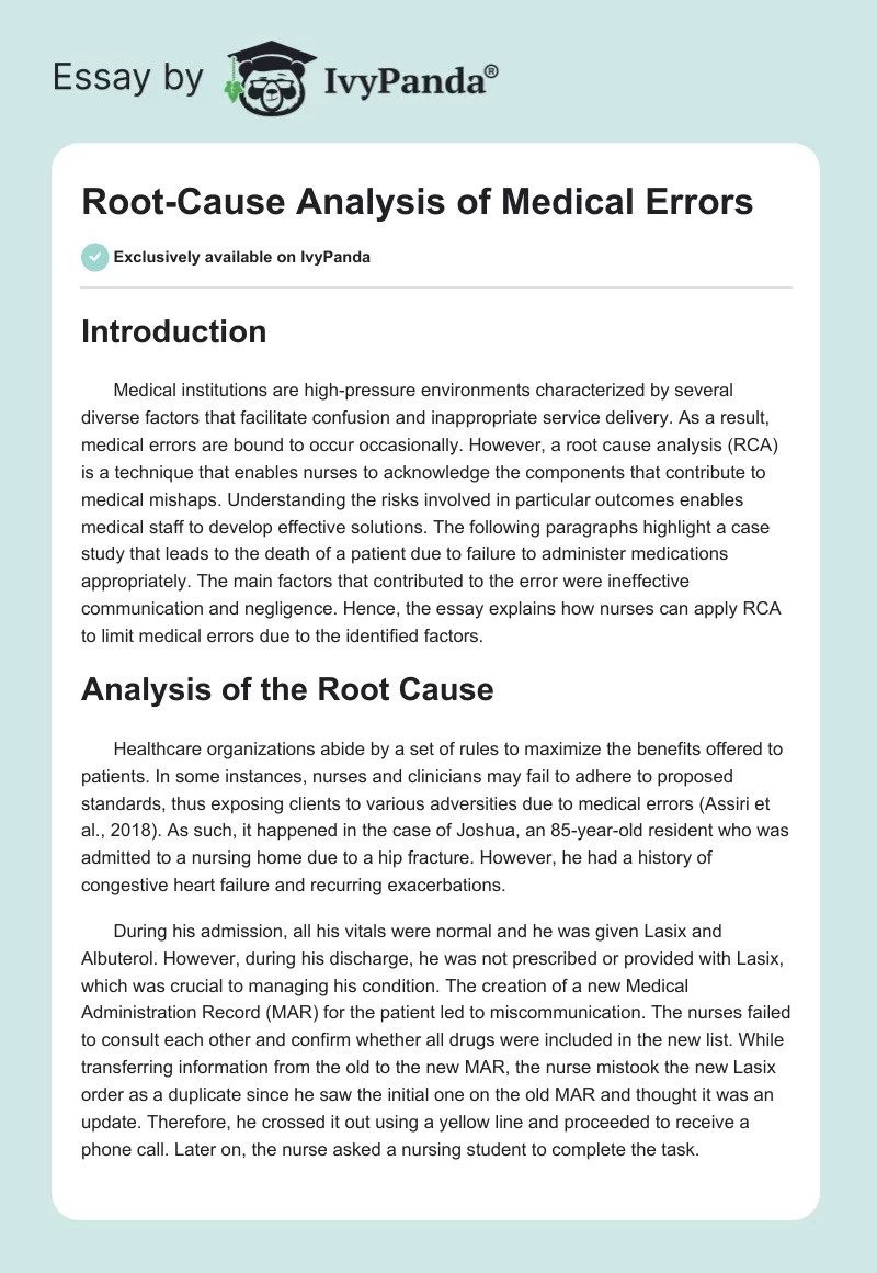 Root-Cause Analysis of Medical Errors. Page 1