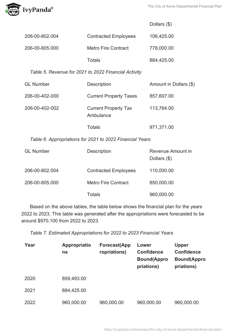 The City of Acme Departmental Financial Plan. Page 3