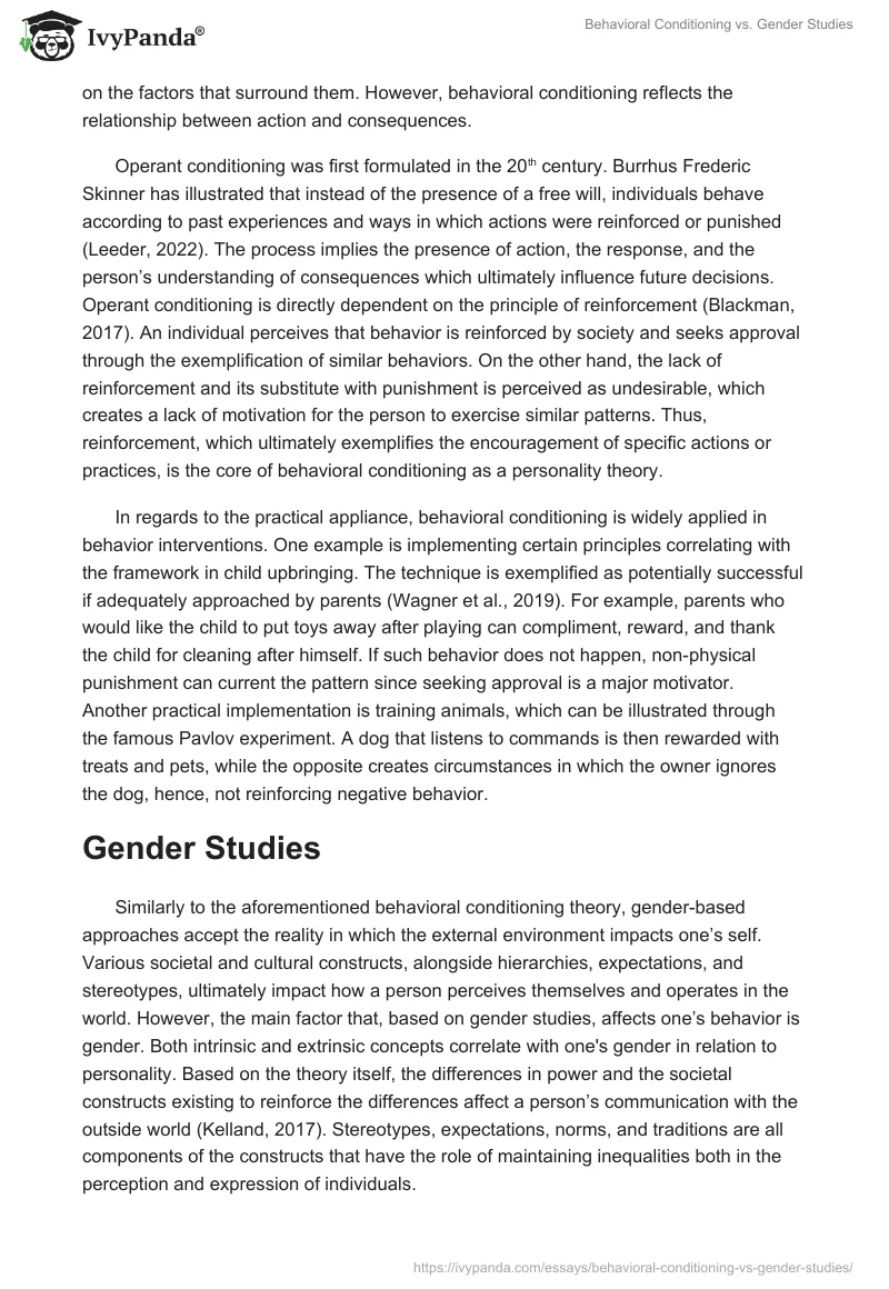 Behavioral Conditioning vs. Gender Studies. Page 2