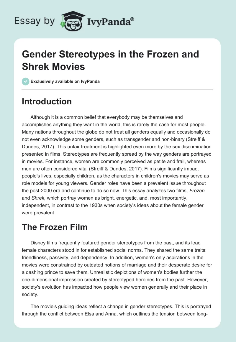 Gender Stereotypes in the "Frozen" and "Shrek" Movies. Page 1