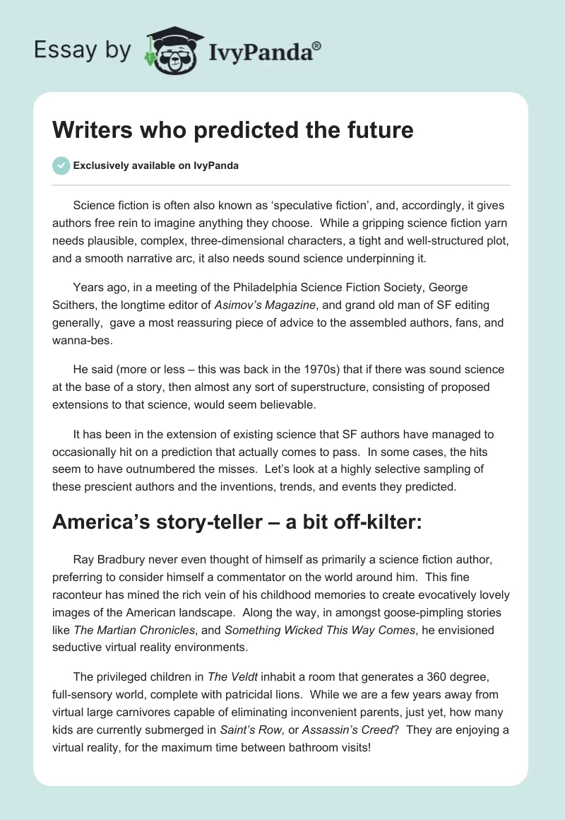 Writers who predicted the future. Page 1