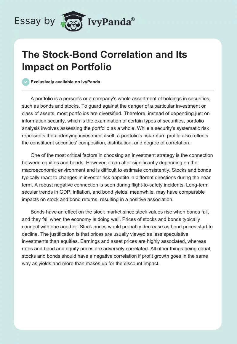The Stock-Bond Correlation and Its Impact on Portfolio. Page 1