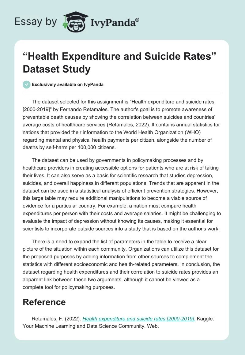 “Health Expenditure and Suicide Rates” Dataset Study. Page 1