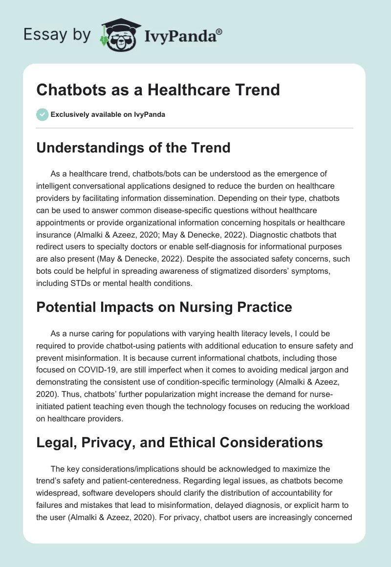 Chatbots as a Healthcare Trend. Page 1
