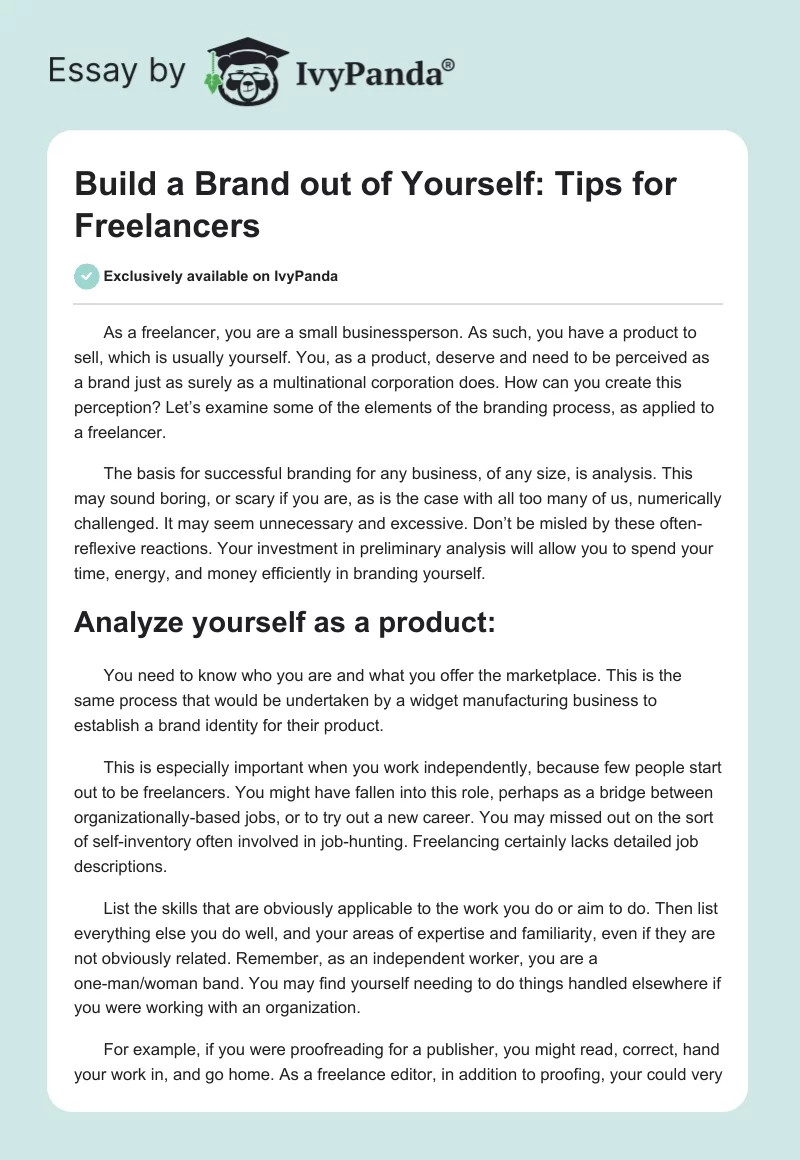 Build a Brand out of Yourself: Tips for Freelancers. Page 1