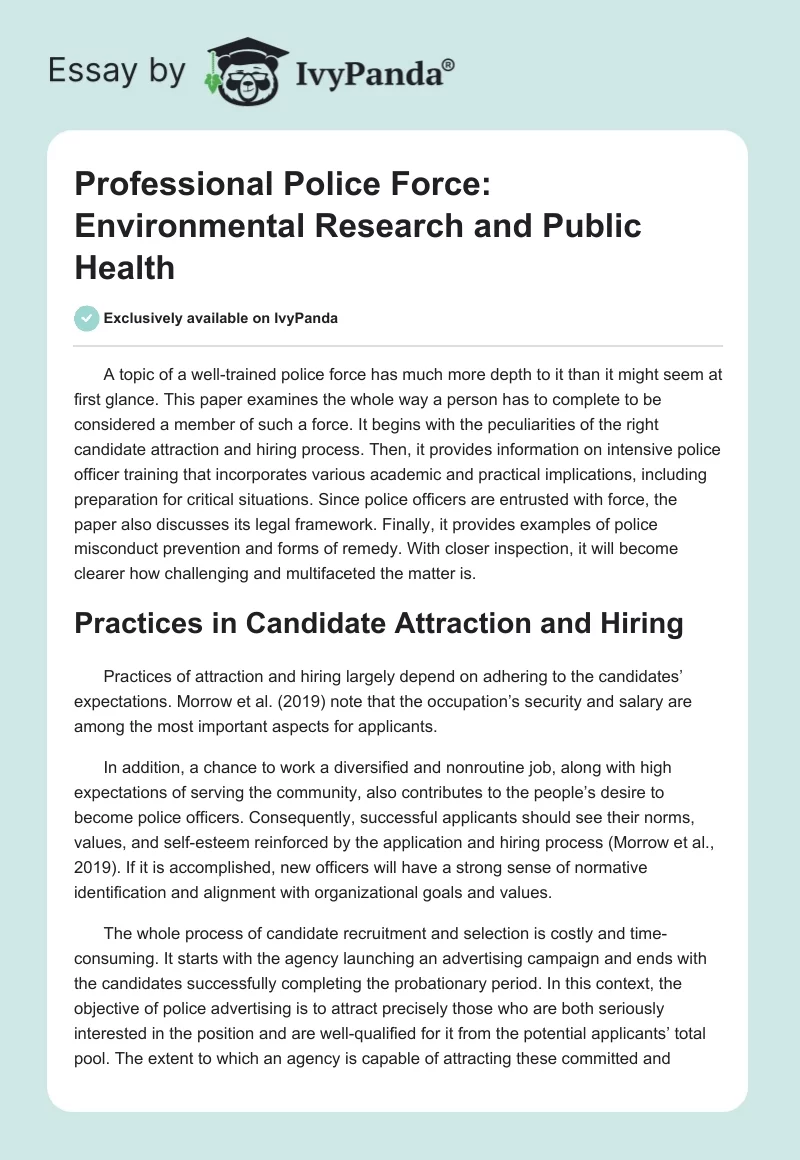 Professional Police Force: Environmental Research and Public Health. Page 1