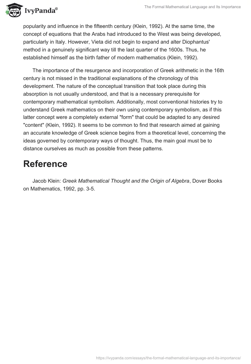 The Formal Mathematical Language and Its Importance. Page 2